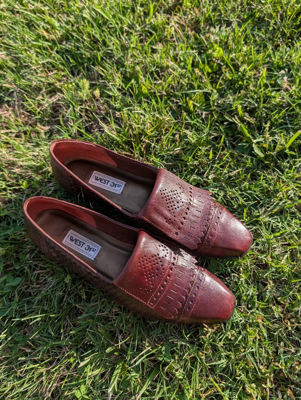 🤎 Vintage 90's West 31st Augusta Genuine Woven Leather Slip On Brogues, Brown 8